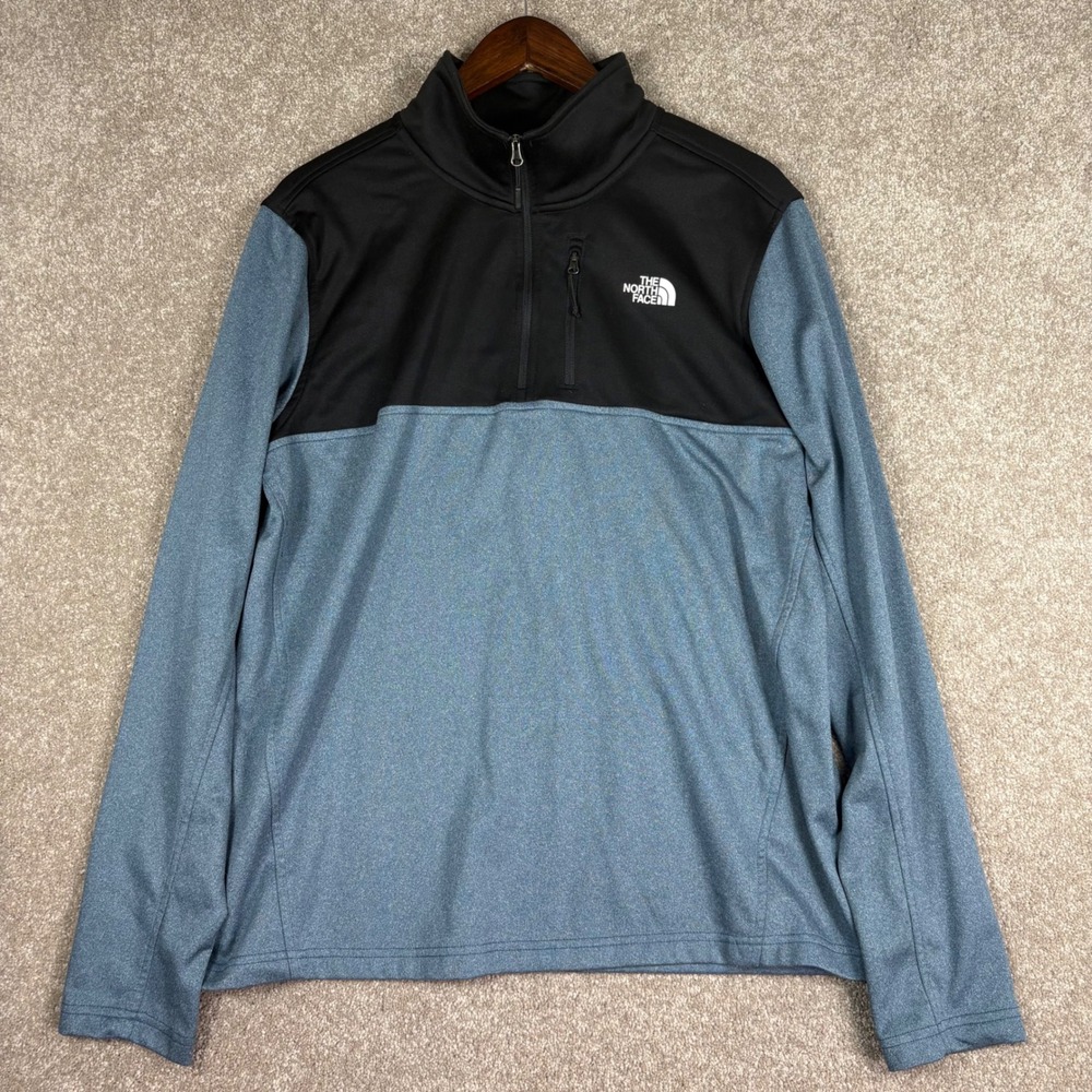 The North Face Mens Blue Black Quarter Zip Pullover Activewear Fleece